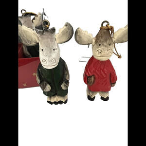 Box of 4 Moose Wooden Christmas Ornaments